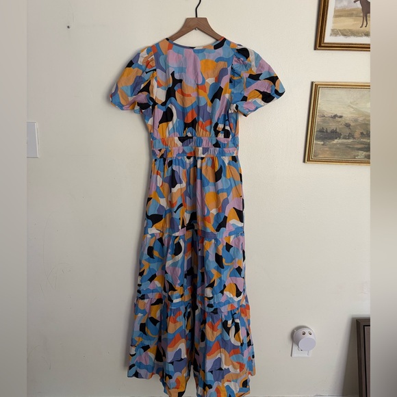 Anthropologie Somerset Blue Orange Abstract Spring Midi Dress Women’s Small EUC - Picture 8 of 10